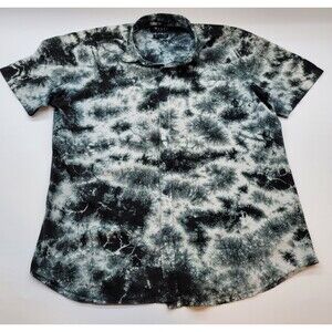 WESTY Men's‎ XL Tie Dye Button Up Shirt Short Sleeve Black White 100% Cotton